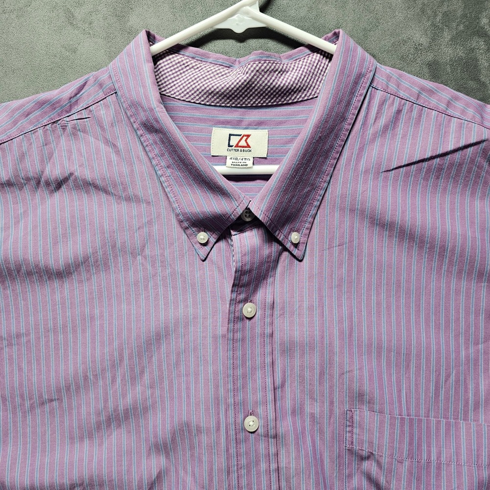 Cutter & Buck Mens 4XB Purple‎ Striped Cotton Button Down Shirt BCW01740